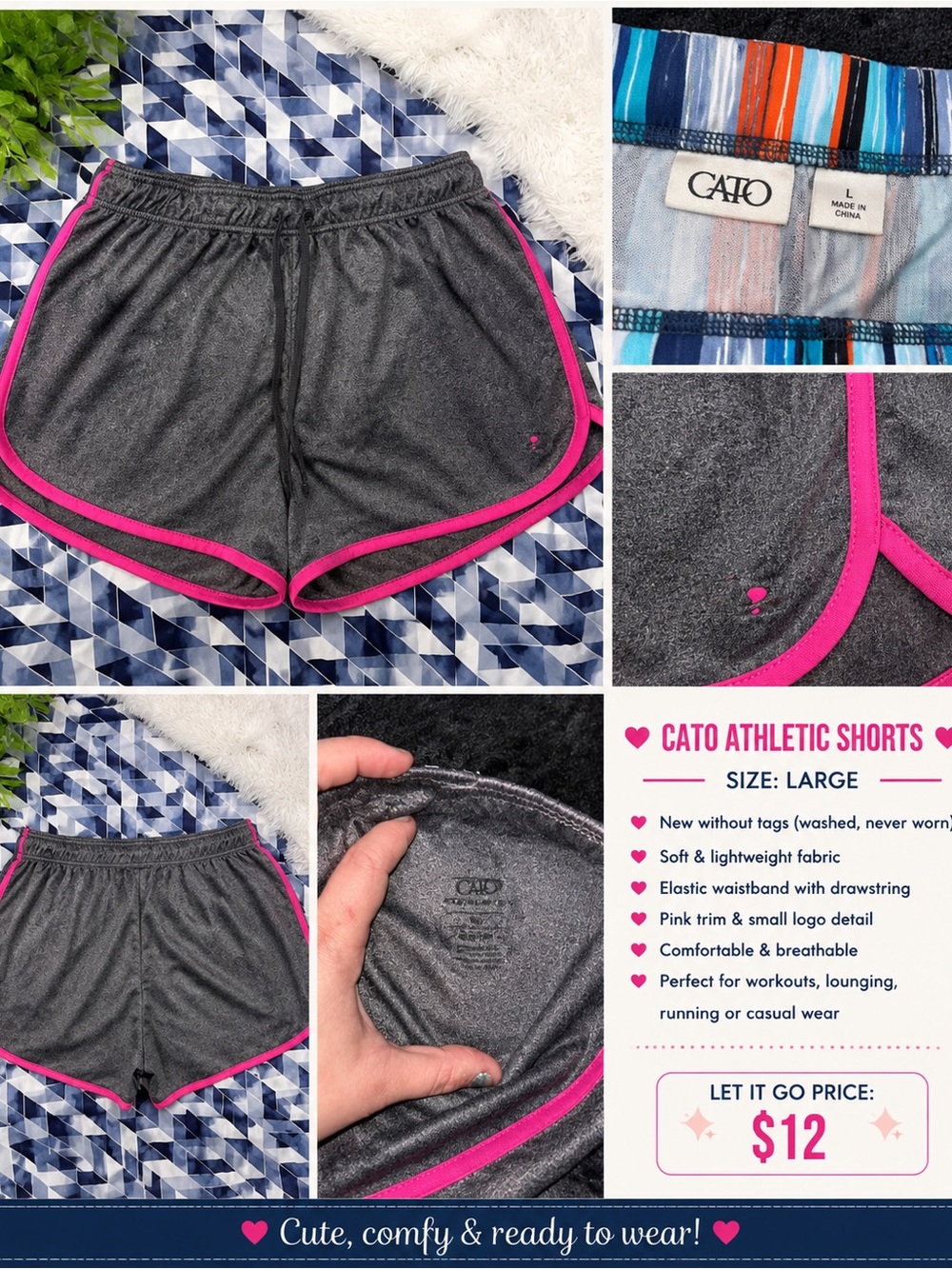 Cato Gray Athletic Shorts with Pink Trim